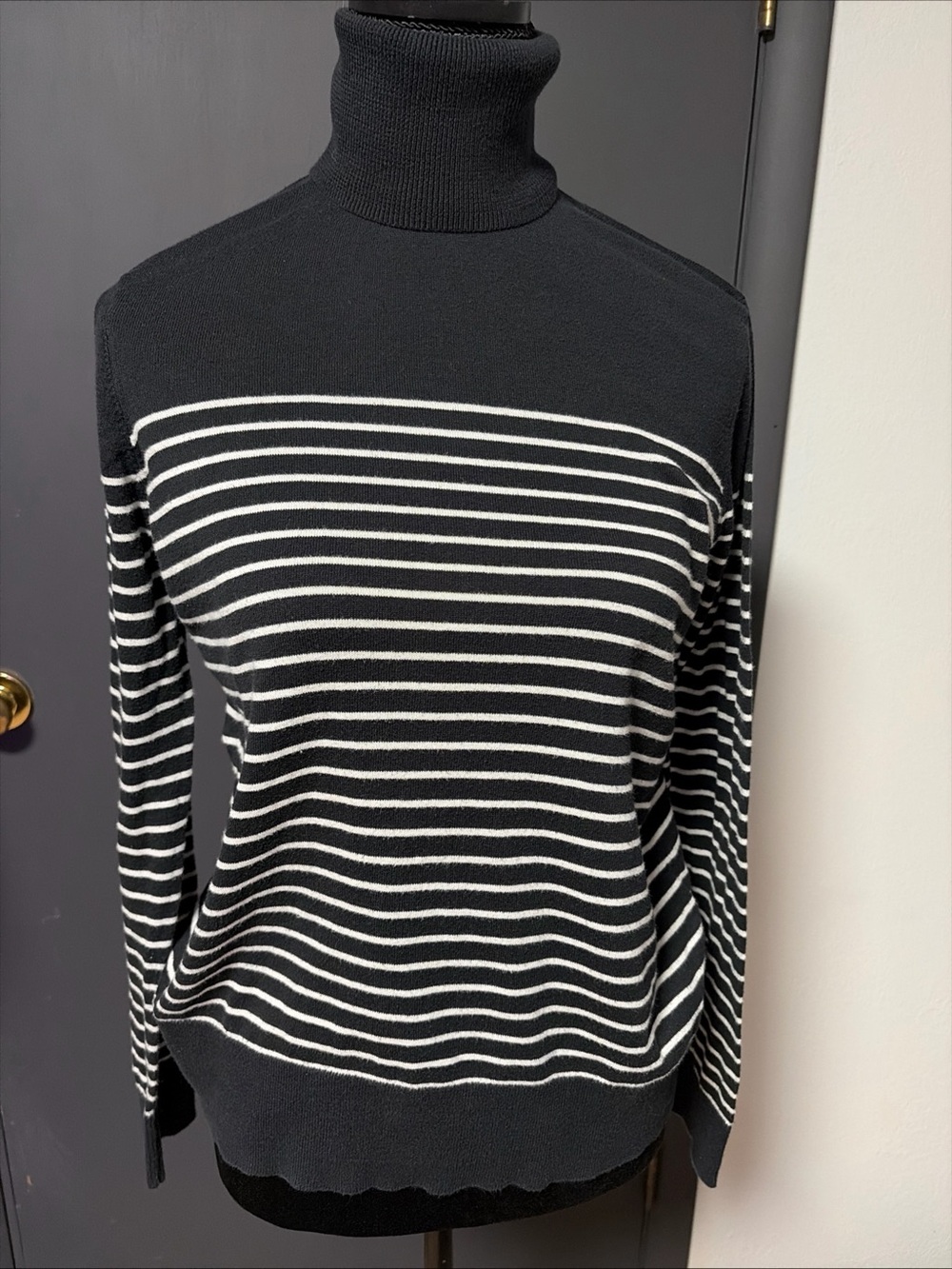 Chaps Black and White Striped Turtleneck Sweater - Men's